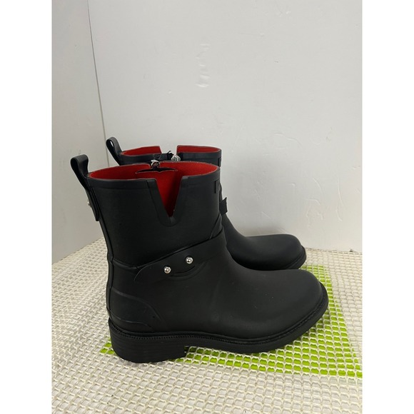 Rag & Bone Moto Rain Boots Black Red Lining Zip Ankle Boots Size 37 - Picture 3 of 10